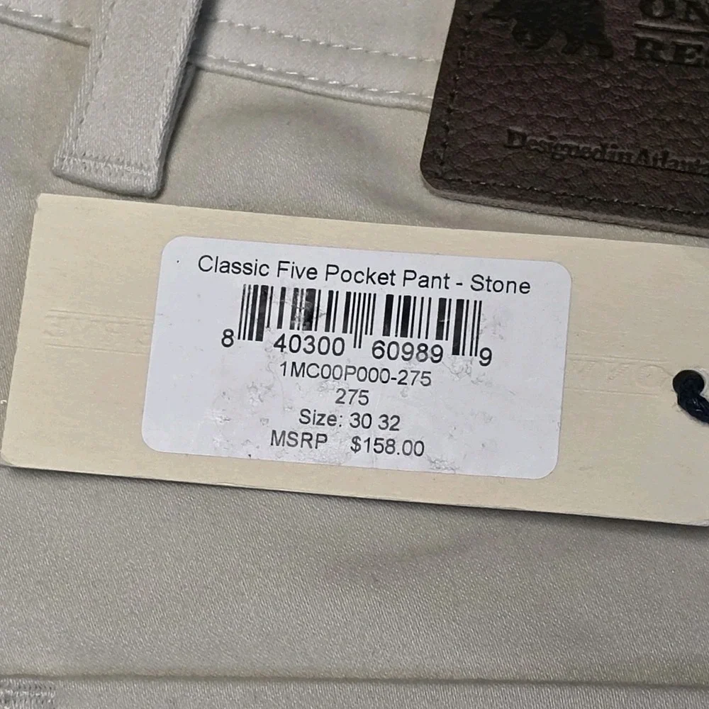 ONWARD RESERVE Mens Classic Five Pocket Pant Stone Sz 30x32 NWT $158 Preppy